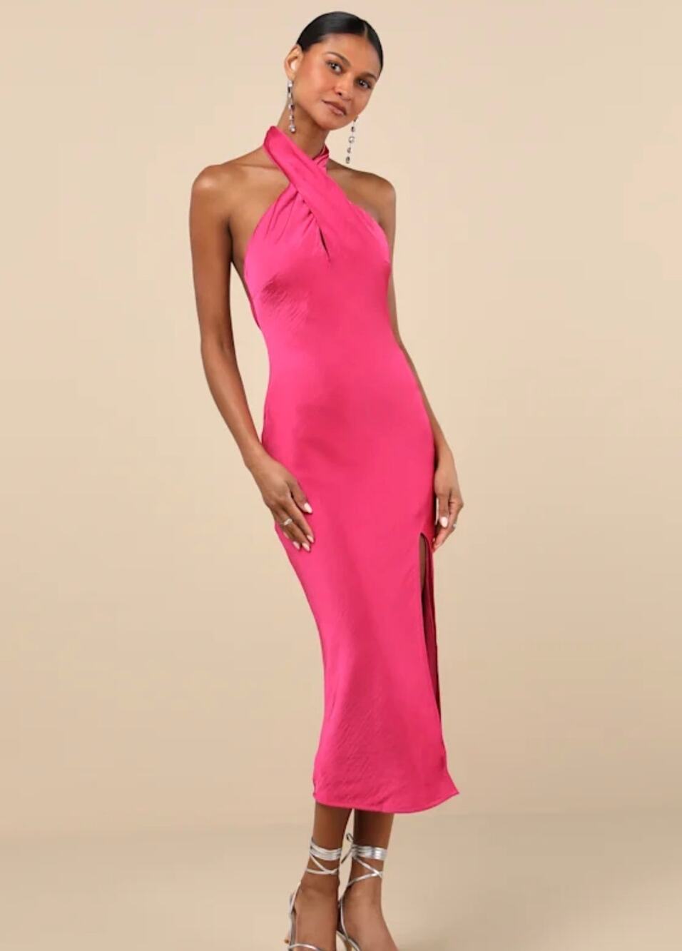 Lulu's Fuchsia Halter Midi Dress